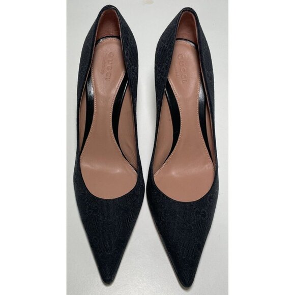 Gucci Monogram Bamboo Heel Pumps Authentic Black GG Canvas NEW Size 36 C - Picture 2 of 11